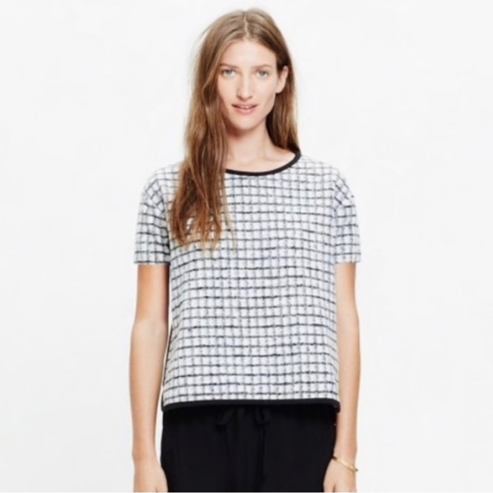 Madewell Brushed Wool Black/White Windowpane Pullover Top Size XS EUC